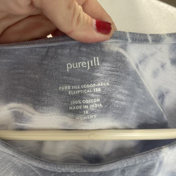 J Jill Pure Jill Shirt SZ 1X Gray White Scoop Neck Elliptical Tie Dye Tee Cotton - Picture 3 of 9